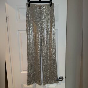 H&M Glittering Silver Wide Leg Pants Size Small